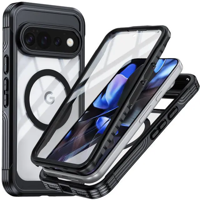 Main image of Magnetic Case for Google Pixel 11 Pro XL / Pixel 10 Pro XL Case Magsafe with Screen Protector Camera Protection, Shockproof Dustproof Anti Slip Silicone Edge Clear Back Mag Phone Case Cover