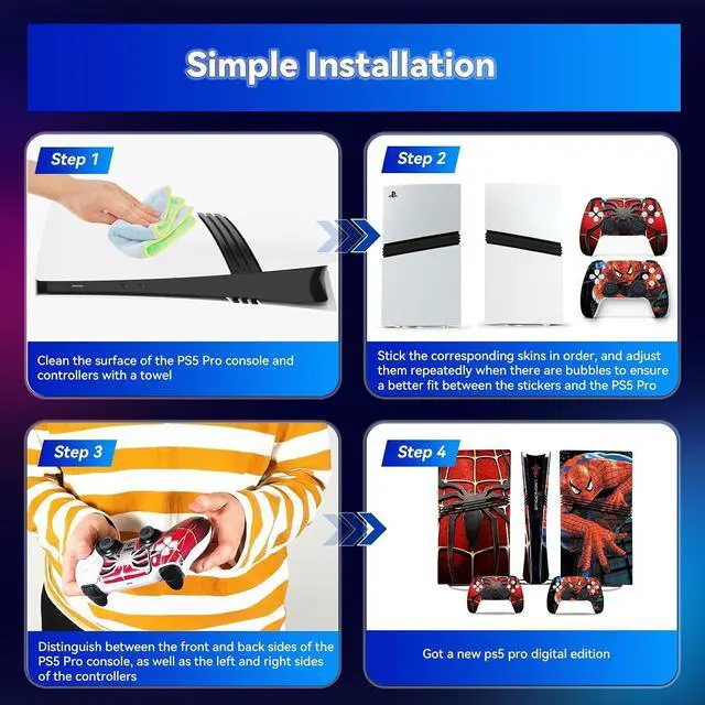Alt view image 7 of 7 - Decal Skin for PS5 Pro Digital Edition Console and Controllers, PS5 Pro Digital Console Accessories, Vinyl Skin Stickers for PS5 Pro Digital Edition