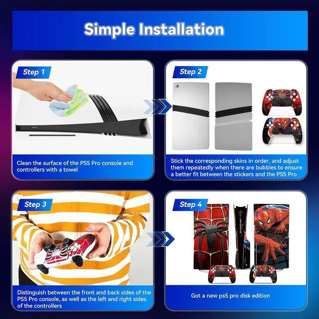 Alt view image 4 of 6 - Decal Skin for PS5 Pro Disc Edition Console and Controllers, PS5 Pro Disc Console Accessories, Vinyl Skin Stickers for PS5 Pro Disc Edition