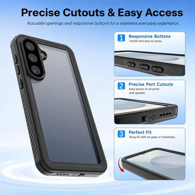 Alt view image 7 of 7 - Waterproof Case for Samsung Galaxy S26 FE, Built-in Screen Protector, Military-Grade Rugged, Shockproof, Dropproof, Dustproof, IP68, Full-Body Heavy-Duty Phone Cover