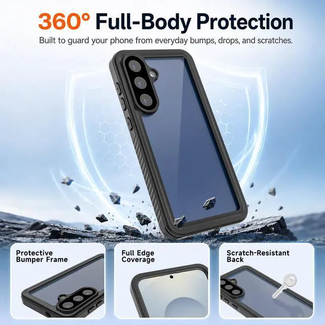 Alt view image 3 of 7 - Waterproof Case for Samsung Galaxy S26 FE, Built-in Screen Protector, Military-Grade Rugged, Shockproof, Dropproof, Dustproof, IP68, Full-Body Heavy-Duty Phone Cover