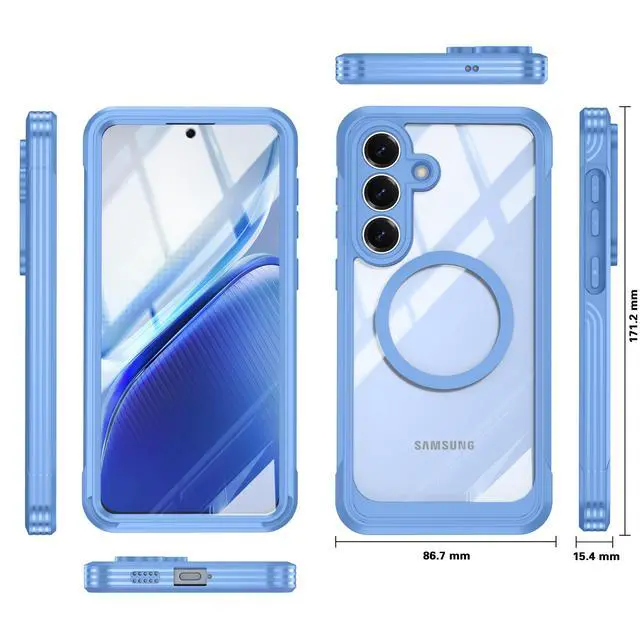 Alt view image 5 of 5 - Magnetic Case for Samsung Galaxy S26 FE, Compatible MagSafe, Galaxy S26 FE Magnetic Cover Built-in Transparent Screen Protector and Camera Protection, Full Body Case for Samsung S26 FE Blue