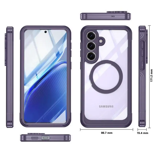 Alt view image 5 of 5 - Magnetic Case for Samsung Galaxy S26 FE, Compatible MagSafe, Galaxy S26 FE Magnetic Cover Built-in Transparent Screen Protector and Camera Protection, Full Body Case for Samsung S26 FE Purple