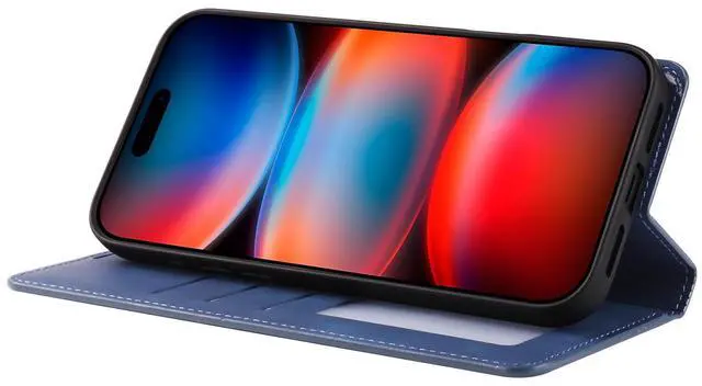 Alt view image 3 of 7 - Case for iPhone 18 Pro Max / iPhone 17 Pro Max, Premium PU Leather Phone Cover with Card Holder Stand, Shockproof Flip Wallet Cover Blue