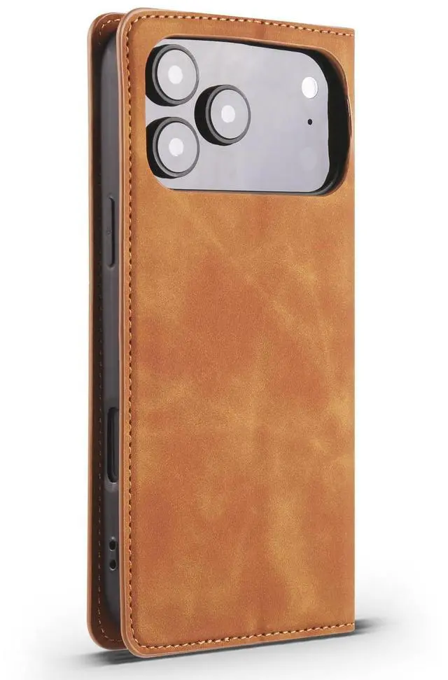 Alt view image 4 of 7 - Case for iPhone 18 Pro / iPhone 17 Pro, Premium PU Leather Phone Cover with Card Holder Stand, Shockproof Flip Wallet Cover Brown