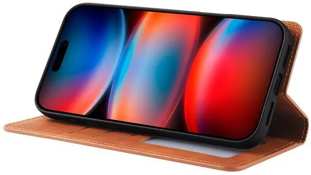 Alt view image 2 of 7 - Case for iPhone 18 Pro / iPhone 17 Pro, Premium PU Leather Phone Cover with Card Holder Stand, Shockproof Flip Wallet Cover Brown