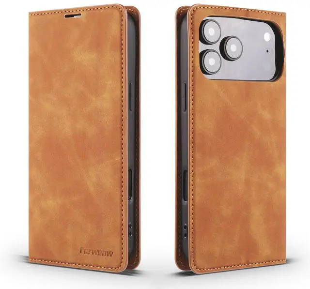 Main image of Case for iPhone 18 Pro / iPhone 17 Pro, Premium PU Leather Phone Cover with Card Holder Stand, Shockproof Flip Wallet Cover Brown