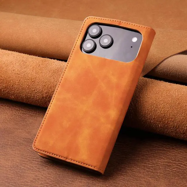 Alt view image 6 of 7 - Case for iPhone 18 Pro / iPhone 17 Pro, Premium PU Leather Phone Cover with Card Holder Stand, Shockproof Flip Wallet Cover Brown