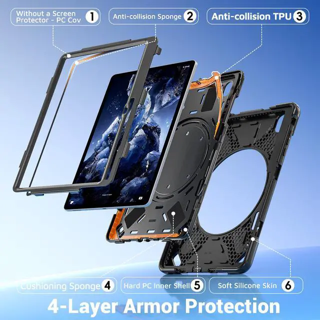 Alt view image 7 of 7 - Case for Samsung Galaxy Tab S12 Plus 12.4 inch 2026 SM-X840 SM-X846N SM-X848U SM-X846B SM-X846E Protective Shockproof Cover with Rotating Stand and /Shoulder Strap