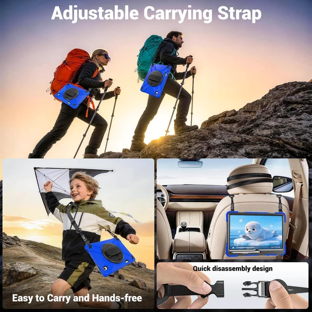 Alt view image 6 of 7 - Case for Samsung Galaxy Tab S12 Plus 12.4 inch 2026 SM-X840 SM-X846N SM-X848U SM-X846B SM-X846E Shockproof Cover with Rotating Stand/Shoulder Strap/Universal Stylus Pen Blue