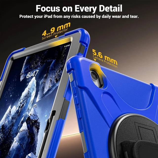 Alt view image 7 of 7 - Case for Samsung Galaxy Tab S12 Plus 12.4 inch 2026 SM-X840 SM-X846N SM-X848U SM-X846B SM-X846E Shockproof Cover with Rotating Stand/Shoulder Strap/Universal Stylus Pen Blue