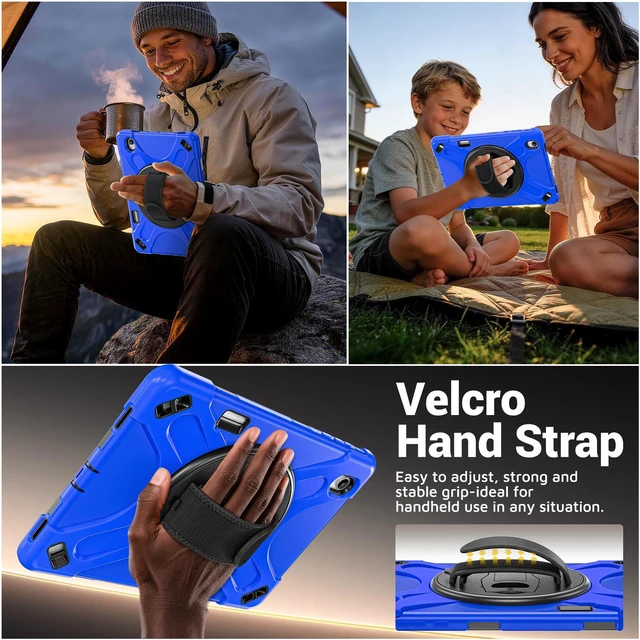 Alt view image 3 of 7 - Case for Samsung Galaxy Tab S12 Plus 12.4 inch 2026 SM-X840 SM-X846N SM-X848U SM-X846B SM-X846E Shockproof Cover with Rotating Stand/Shoulder Strap/Universal Stylus Pen Blue