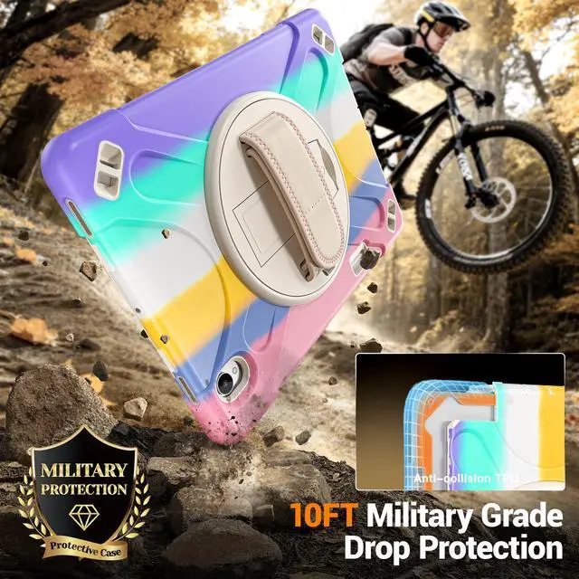 Alt view image 2 of 7 - Case for Samsung Galaxy Tab S12 Plus 12.4 inch 2026 SM-X840 SM-X846N SM-X848U SM-X846B SM-X846E Shockproof Cover with Rotating Stand/Shoulder Strap/Universal Stylus Pen Rainbow