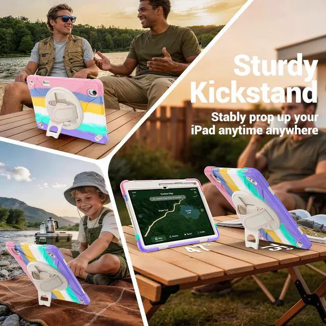 Alt view image 3 of 7 - Case for Samsung Galaxy Tab S12 Plus 12.4 inch 2026 SM-X840 SM-X846N SM-X848U SM-X846B SM-X846E Shockproof Cover with Rotating Stand/Shoulder Strap/Universal Stylus Pen Rainbow