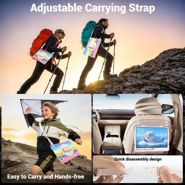 Alt view image 5 of 7 - Case for Samsung Galaxy Tab S12 Plus 12.4 inch 2026 SM-X840 SM-X846N SM-X848U SM-X846B SM-X846E Shockproof Cover with Rotating Stand/Shoulder Strap/Universal Stylus Pen Rainbow