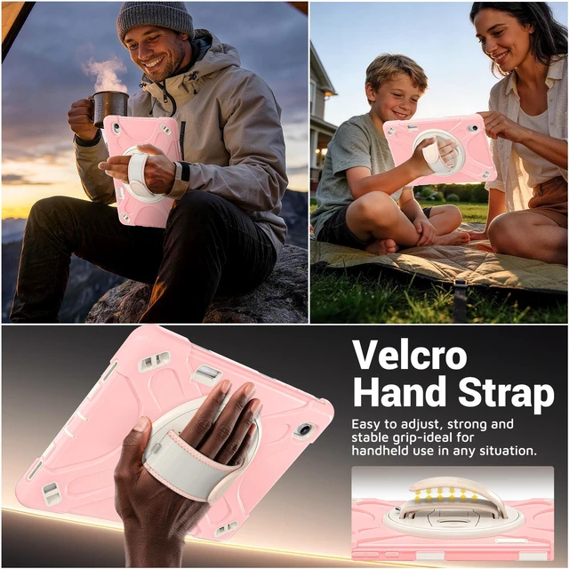 Alt view image 4 of 7 - Case for Samsung Galaxy Tab S12 Plus 12.4 inch 2026 SM-X840 SM-X846N SM-X848U SM-X846B SM-X846E Shockproof Cover with Rotating Stand/Shoulder Strap/Universal Stylus Pen Pink