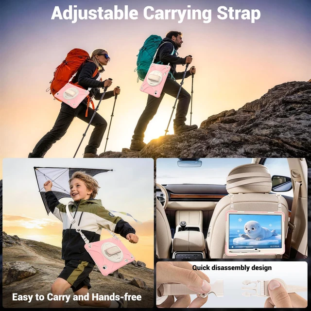 Alt view image 6 of 7 - Case for Samsung Galaxy Tab S12 Plus 12.4 inch 2026 SM-X840 SM-X846N SM-X848U SM-X846B SM-X846E Shockproof Cover with Rotating Stand/Shoulder Strap/Universal Stylus Pen Pink