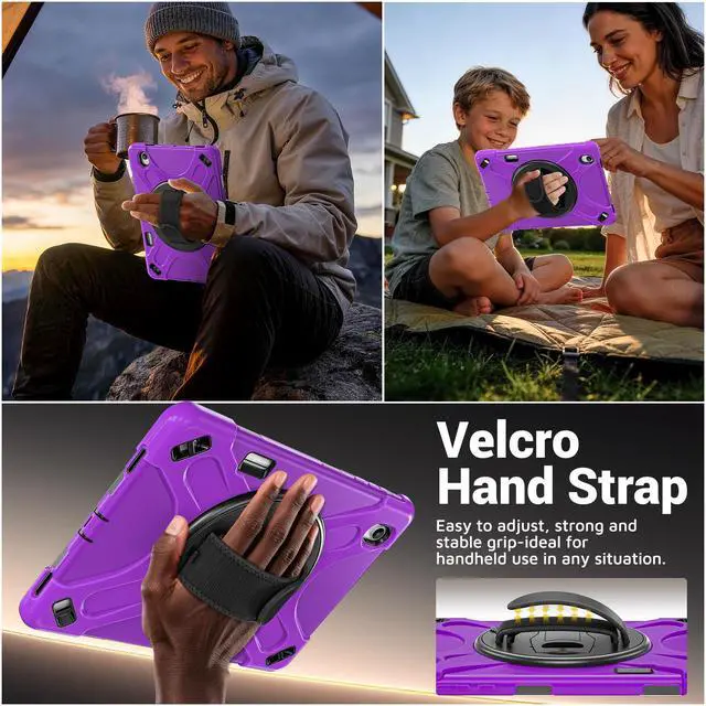 Alt view image 4 of 7 - Case for Samsung Galaxy Tab S12 Plus 12.4 inch 2026 SM-X840 SM-X846N SM-X848U SM-X846B SM-X846E Shockproof Cover with Rotating Stand/Shoulder Strap/Universal Stylus Pen Purple