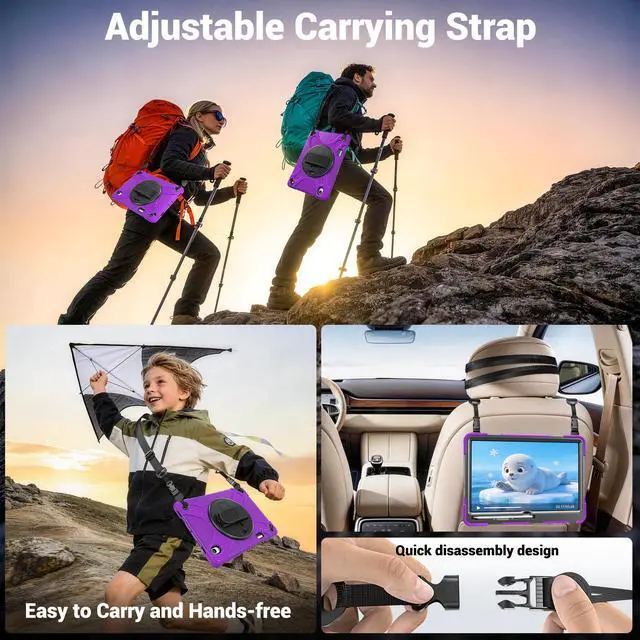 Alt view image 6 of 7 - Case for Samsung Galaxy Tab S12 Plus 12.4 inch 2026 SM-X840 SM-X846N SM-X848U SM-X846B SM-X846E Shockproof Cover with Rotating Stand/Shoulder Strap/Universal Stylus Pen Purple