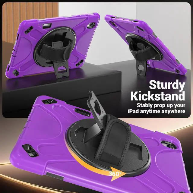Alt view image 3 of 7 - Case for Samsung Galaxy Tab S12 Plus 12.4 inch 2026 SM-X840 SM-X846N SM-X848U SM-X846B SM-X846E Shockproof Cover with Rotating Stand/Shoulder Strap/Universal Stylus Pen Purple