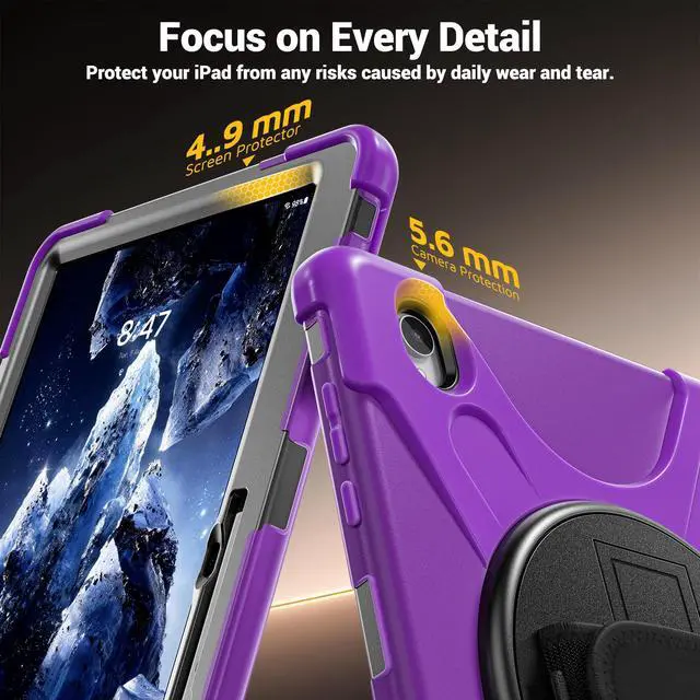 Alt view image 5 of 7 - Case for Samsung Galaxy Tab S12 Plus 12.4 inch 2026 SM-X840 SM-X846N SM-X848U SM-X846B SM-X846E Shockproof Cover with Rotating Stand/Shoulder Strap/Universal Stylus Pen Purple