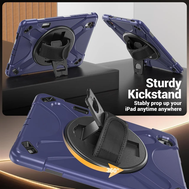 Alt view image 3 of 7 - Case for Samsung Galaxy Tab S12 Plus 12.4 inch 2026 SM-X840 SM-X846N SM-X848U SM-X846B SM-X846E Shockproof Cover with Rotating Stand/Shoulder Strap/Universal Stylus Pen Navy Blue