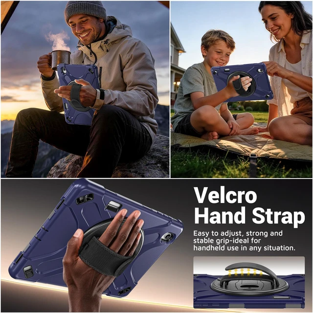 Alt view image 4 of 7 - Case for Samsung Galaxy Tab S12 Plus 12.4 inch 2026 SM-X840 SM-X846N SM-X848U SM-X846B SM-X846E Shockproof Cover with Rotating Stand/Shoulder Strap/Universal Stylus Pen Navy Blue