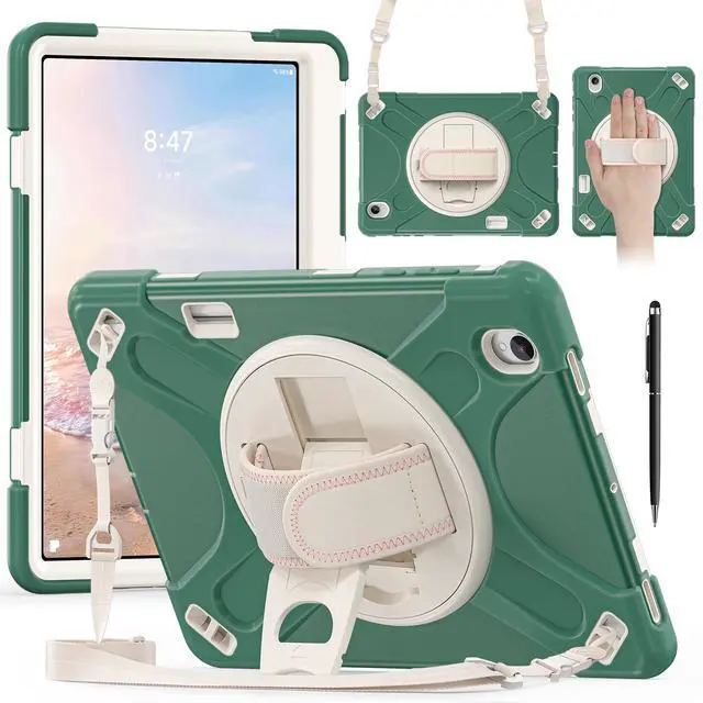 Main image of Case for Samsung Galaxy Tab S12 Plus 12.4 inch 2026 SM-X840 SM-X846N SM-X848U SM-X846B SM-X846E Shockproof Cover with Rotating Stand/Shoulder Strap/Universal Stylus Pen Dark Green