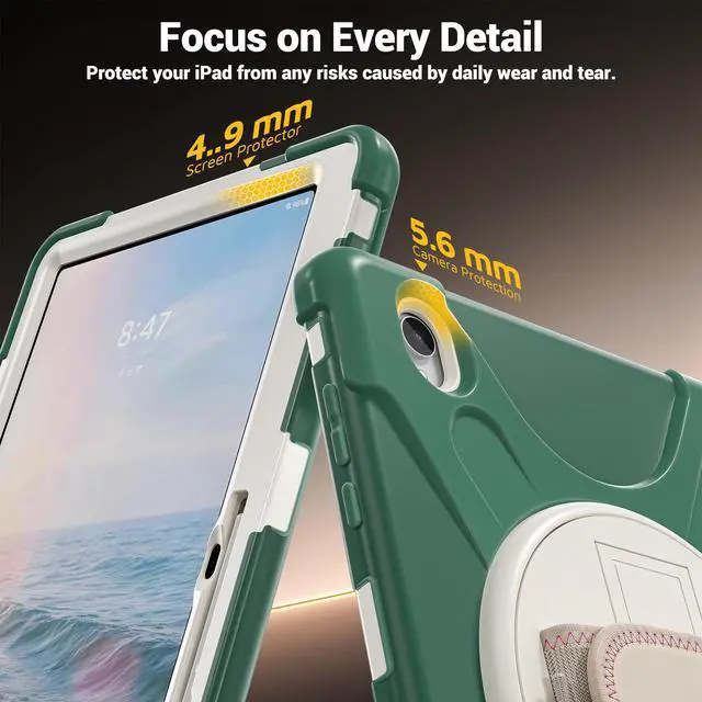 Alt view image 6 of 7 - Case for Samsung Galaxy Tab S12 Plus 12.4 inch 2026 SM-X840 SM-X846N SM-X848U SM-X846B SM-X846E Shockproof Cover with Rotating Stand/Shoulder Strap/Universal Stylus Pen Dark Green