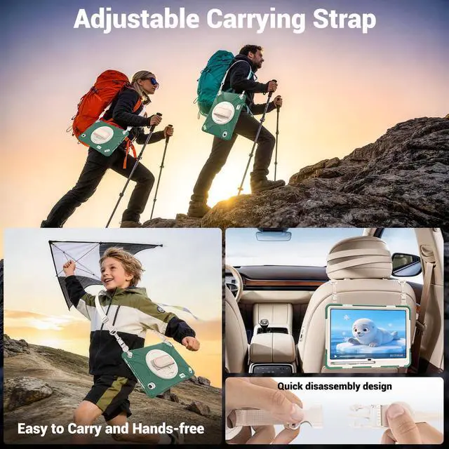 Alt view image 5 of 7 - Case for Samsung Galaxy Tab S12 Plus 12.4 inch 2026 SM-X840 SM-X846N SM-X848U SM-X846B SM-X846E Shockproof Cover with Rotating Stand/Shoulder Strap/Universal Stylus Pen Dark Green