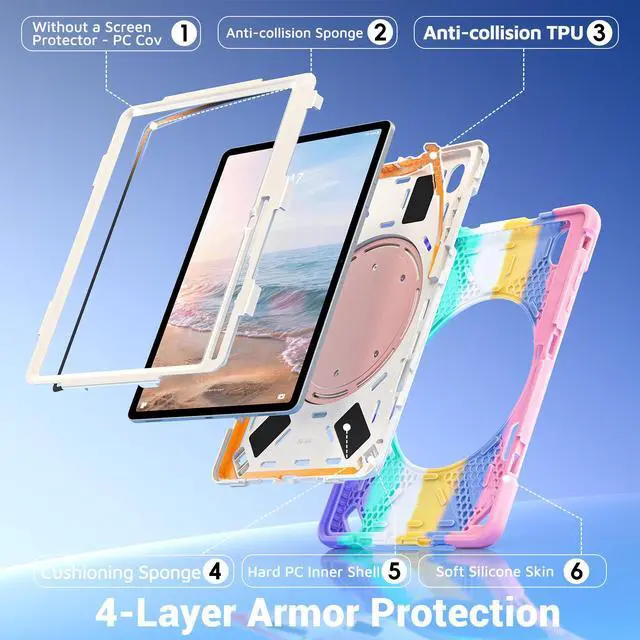 Alt view image 7 of 7 - Case for Samsung Galaxy Tab S12 Plus 12.4 inch 2026 SM-X840 SM-X846N SM-X848U SM-X846B SM-X846E Protective Shockproof Cover with Rotating Stand and /Shoulder Strap Pink