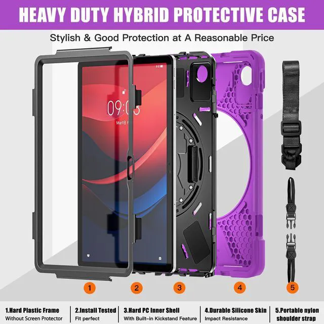 Alt view image 7 of 7 - Case for Lenovo Idea Tab 11 inch 2025/Tab M11 2024/K11 11"/Motorola Moto Pad 2026/Moto Pad 60 Neo Protective Cover with S Pen Holder Stand Hand/Shoulder Strap/Universal Stylus Pen Purple