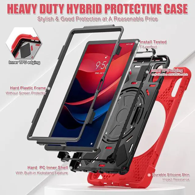 Alt view image 7 of 7 - Case for Lenovo Idea Tab 11 inch 2025/Tab M11 2024/K11 11"/Motorola Moto Pad 2026/Moto Pad 60 Neo Protective Cover with S Pen Holder Stand Hand/Shoulder Strap/Universal Stylus Pen Red