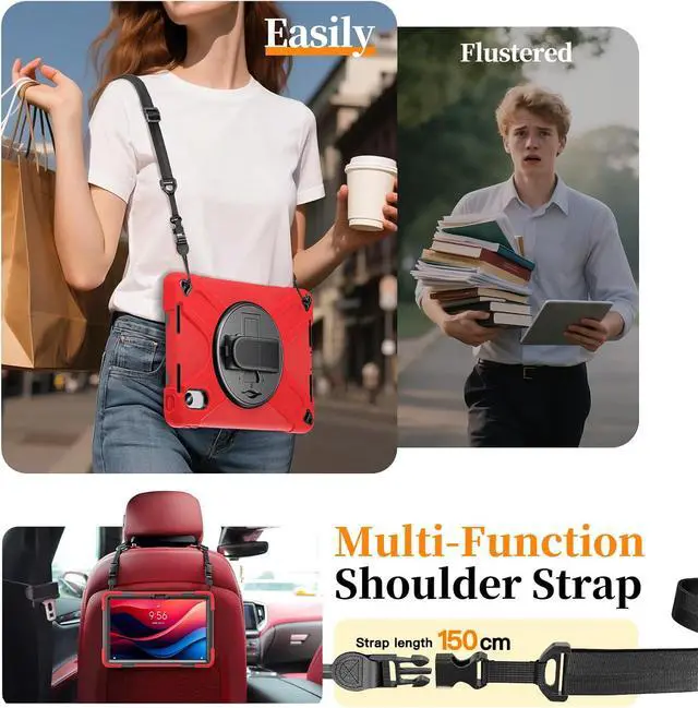 Alt view image 5 of 7 - Case for Lenovo Idea Tab 11 inch 2025/Tab M11 2024/K11 11"/Motorola Moto Pad 2026/Moto Pad 60 Neo Protective Cover with S Pen Holder Stand Hand/Shoulder Strap/Universal Stylus Pen Red
