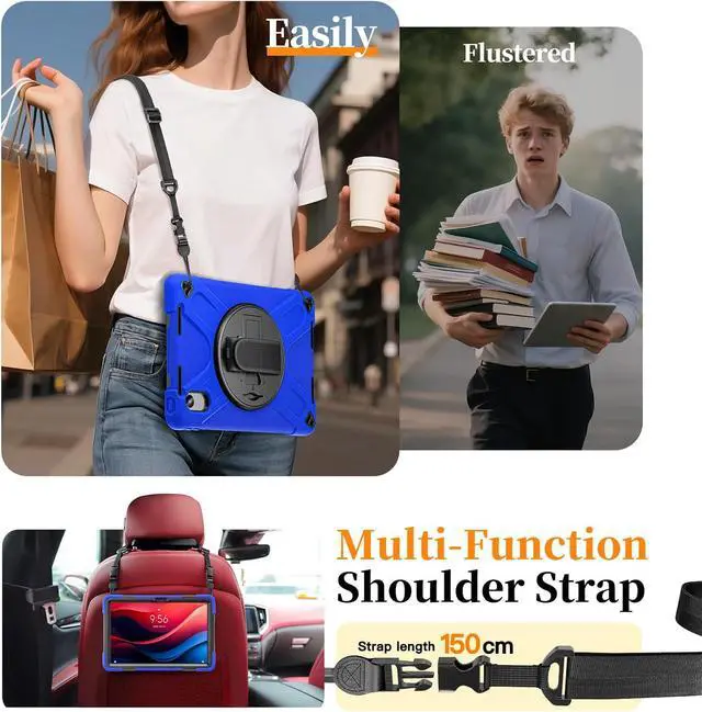 Alt view image 6 of 7 - Case for Lenovo Idea Tab 11 inch 2025/Tab M11 2024/K11 11"/Motorola Moto Pad 2026/Moto Pad 60 Neo Protective Cover with S Pen Holder Stand Hand/Shoulder Strap/Universal Stylus Pen Blue
