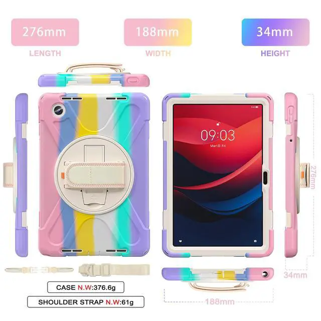Alt view image 6 of 7 - Case for Lenovo Idea Tab 11 inch 2025/Tab M11 2024/K11 11"/Motorola Moto Pad 2026/Moto Pad 60 Neo Protective Cover with S Pen Holder Stand Hand/Shoulder Strap/Universal Stylus Pen Rainbow