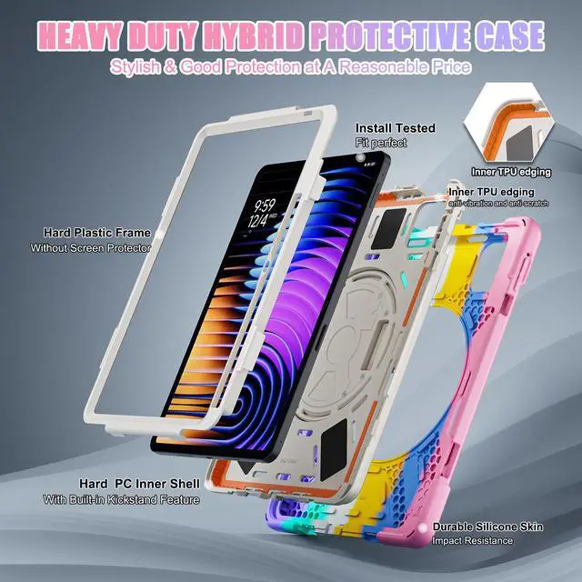 Alt view image 7 of 7 - Case for Xiaomi Mi Pad 8 / Mi Pad 8 Pro 11.2 inch 2025 / Mi Pad 7 / Mi Pad 7 Pro 11.2 2024 / Xiaomi Poco x1, Shockproof Cover with 360 Rotate Stand Hand/Shoulder Strap Pencil Holder Protective Cover