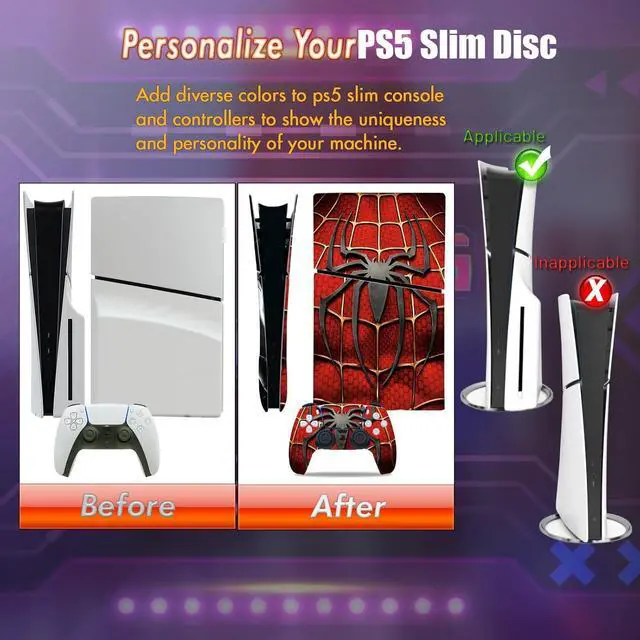 Alt view image 5 of 7 - Decal Skin for PS5 Slim Disc Console and Controllers, PS5 Console Accessories, Vinyl Skin Stickers for PlayStation 5 Slim Disc Edition