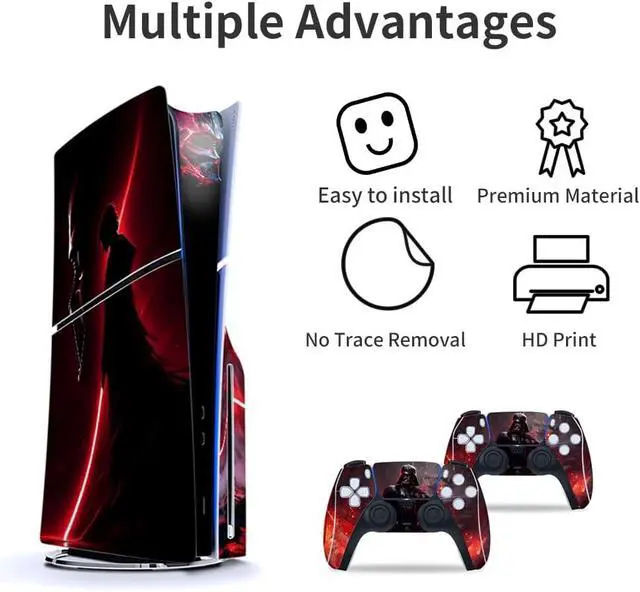 Alt view image 4 of 6 - Skin Compatible with PS5 Slim Disc Edition - PlayStation 5Slim Disc Edition Console and Controller Accessories Cover Skins Controller Skin Gift for Console Full Set Skin Red