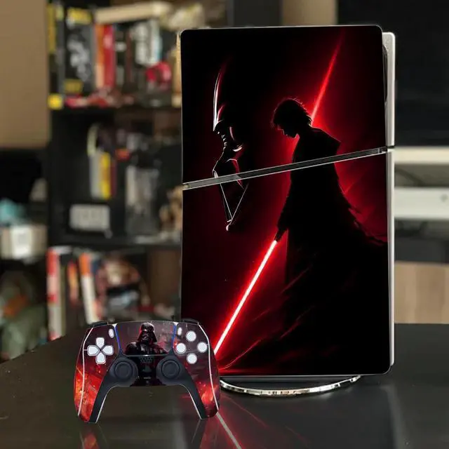 Alt view image 3 of 6 - Skin Compatible with PS5 Slim Disc Edition - PlayStation 5Slim Disc Edition Console and Controller Accessories Cover Skins Controller Skin Gift for Console Full Set Skin Red