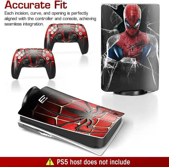Alt view image 4 of 7 - Skin for PS5 Disc Edition Game Console and Controller Skin Cover Sticker Set, Spider-man Themed, Scratch Resistant, Water & Dust Resistant Vinyl Skin