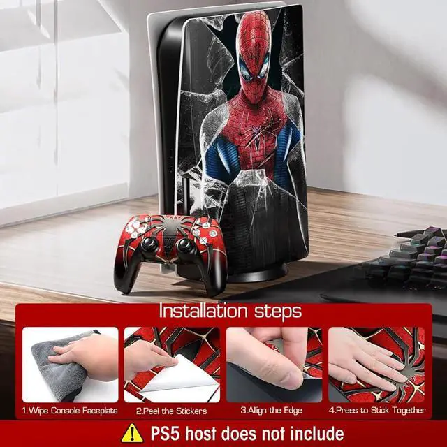 Alt view image 6 of 7 - Skin for PS5 Disc Edition Game Console and Controller Skin Cover Sticker Set, Spider-man Themed, Scratch Resistant, Water & Dust Resistant Vinyl Skin