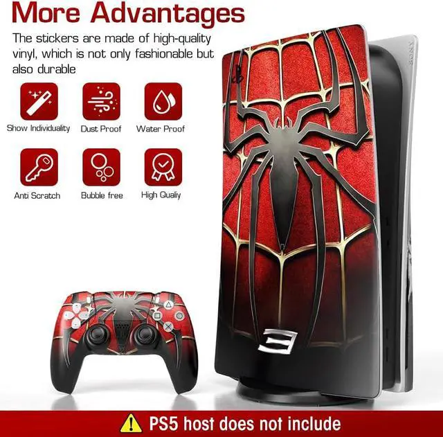 Alt view image 3 of 7 - Skin for PS5 Disc Edition Game Console and Controller Skin Cover Sticker Set, Spider-man Themed, Scratch Resistant, Water & Dust Resistant Vinyl Skin