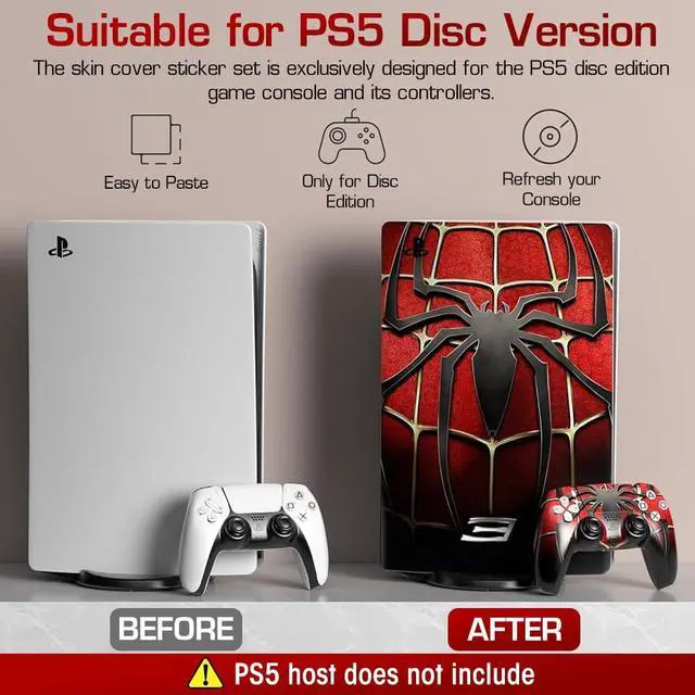 Alt view image 2 of 7 - Skin for PS5 Disc Edition Game Console and Controller Skin Cover Sticker Set, Spider-man Themed, Scratch Resistant, Water & Dust Resistant Vinyl Skin