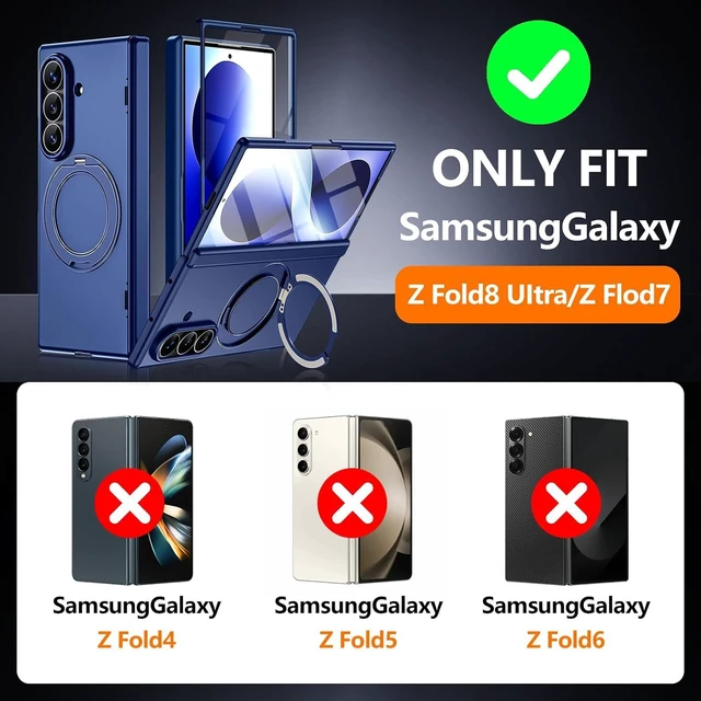 Alt view image 2 of 7 - Case for Samsung Galaxy Z Fold 8 Ultra / Z fold 7 with Screen Protector,360 Spin Magnetic Stand, Fit for MagSafe, MIL-Grade Hinge Protection 360 Kickstand & Ring Holder Slim Dropproof Cover Blue