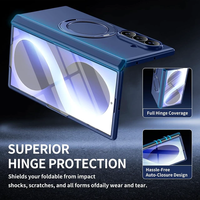 Alt view image 7 of 7 - Case for Samsung Galaxy Z Fold 8 Ultra / Z fold 7 with Screen Protector,360 Spin Magnetic Stand, Fit for MagSafe, MIL-Grade Hinge Protection 360 Kickstand & Ring Holder Slim Dropproof Cover Blue