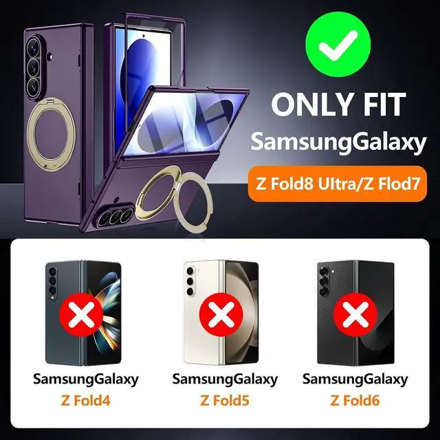 Alt view image 2 of 7 - Case for Samsung Galaxy Z Fold 8 Ultra / Z fold 7 with Screen Protector,360 Spin Magnetic Stand, Fit for MagSafe, MIL-Grade Hinge Protection 360 Kickstand & Ring Holder Slim Dropproof Cover Purple