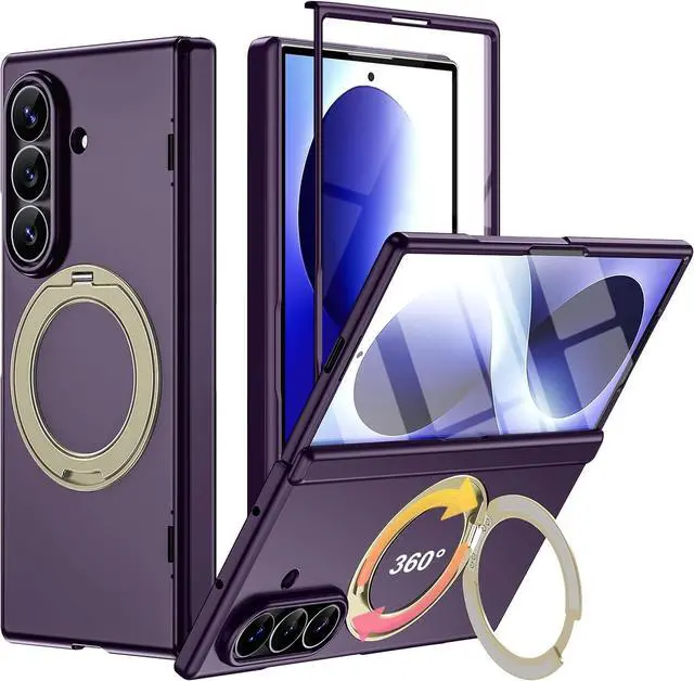 Main image of Case for Samsung Galaxy Z Fold 8 Ultra / Z fold 7 with Screen Protector,360 Spin Magnetic Stand, Fit for MagSafe, MIL-Grade Hinge Protection 360 Kickstand & Ring Holder Slim Dropproof Cover Purple