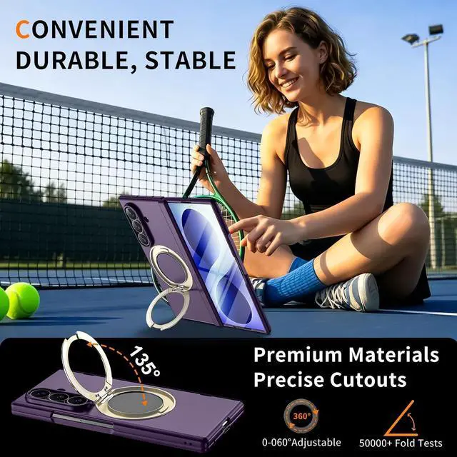 Alt view image 5 of 7 - Case for Samsung Galaxy Z Fold 8 Ultra / Z fold 7 with Screen Protector,360 Spin Magnetic Stand, Fit for MagSafe, MIL-Grade Hinge Protection 360 Kickstand & Ring Holder Slim Dropproof Cover Purple