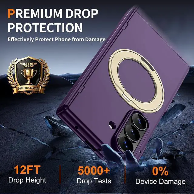 Alt view image 4 of 7 - Case for Samsung Galaxy Z Fold 8 Ultra / Z fold 7 with Screen Protector,360 Spin Magnetic Stand, Fit for MagSafe, MIL-Grade Hinge Protection 360 Kickstand & Ring Holder Slim Dropproof Cover Purple